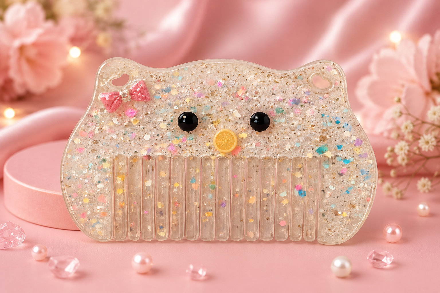 Cute Glitter Cat Resin Hair Comb - Image 2