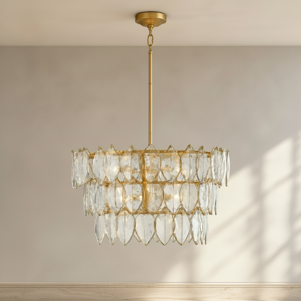 Amira 30-Inch 8-Light LED Chandelier in Distressed Brass