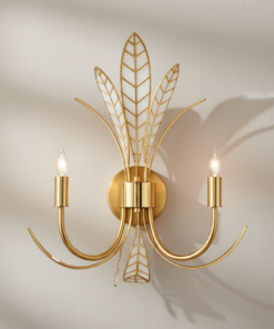 Foliatura 18.5-Inch Two-Light Wall Sconce in Antique Brass and Off-White by Currey and Company