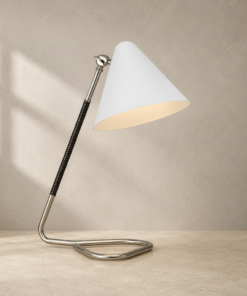 Laken 17-Inch LED Desk Lamp in Polished Nickel and Black Rattan by Visual Comfort Signature
