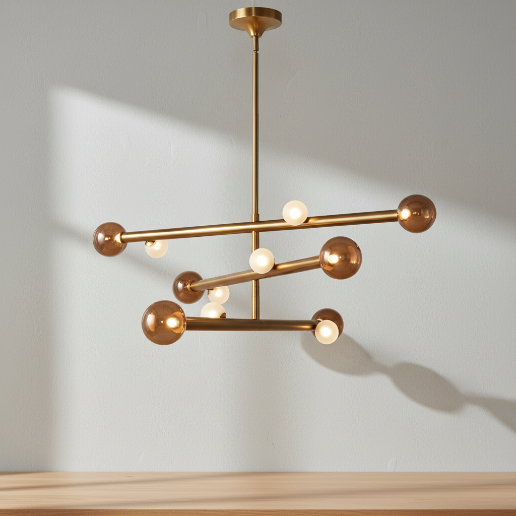 Reese 47.5-Inch LED Chandelier in Vintage Brass and Amber Glass by Kuzco Lighting