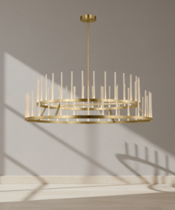 Sagrada 60-Inch 64-Light Two-Tier LED Chandelier in Brass by Sean Lavin